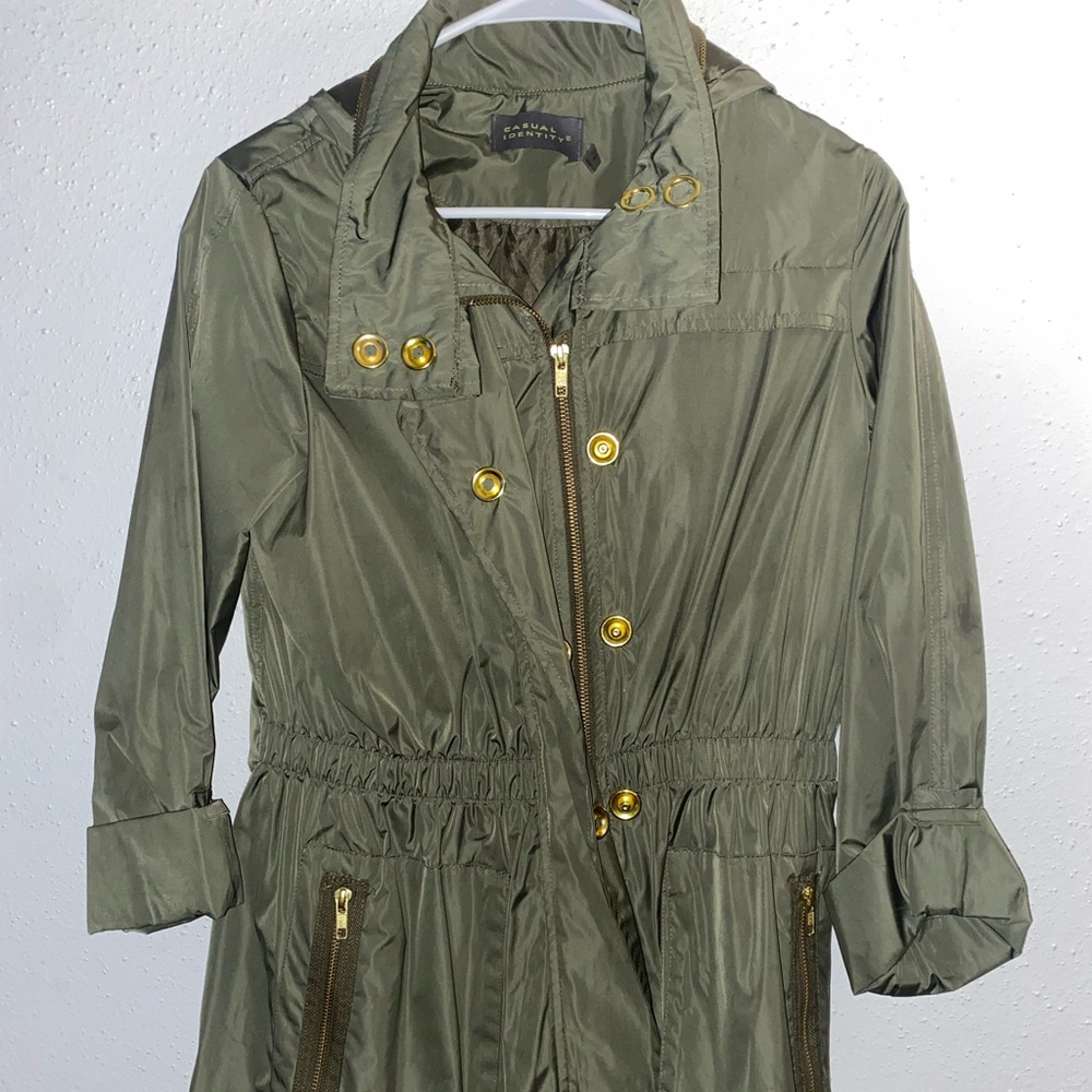 Satin Green Coat with Hood and Gold buttons
